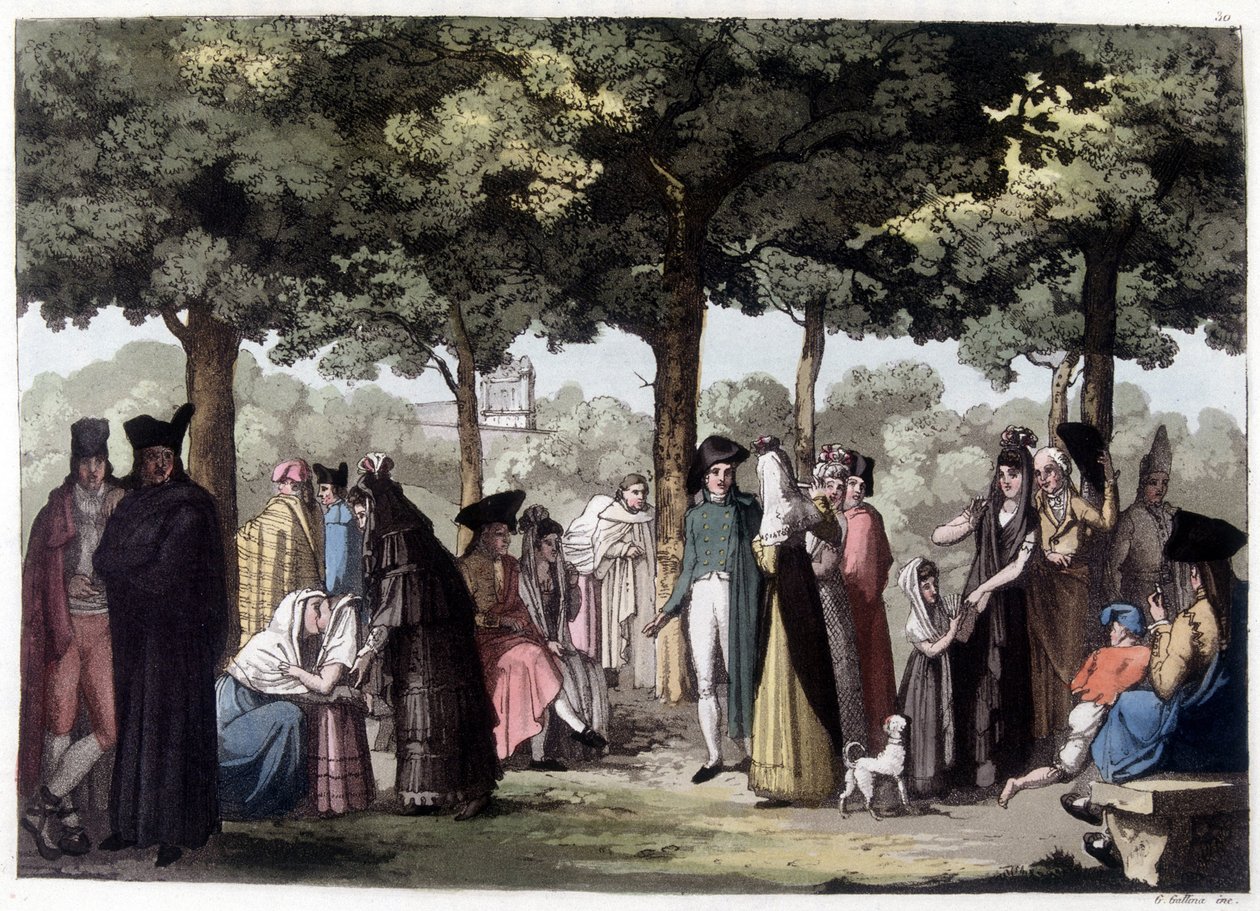 Promenade der Esplanade in Barcelona. Lithografie des 19. Jahrhunderts von Unknown artist