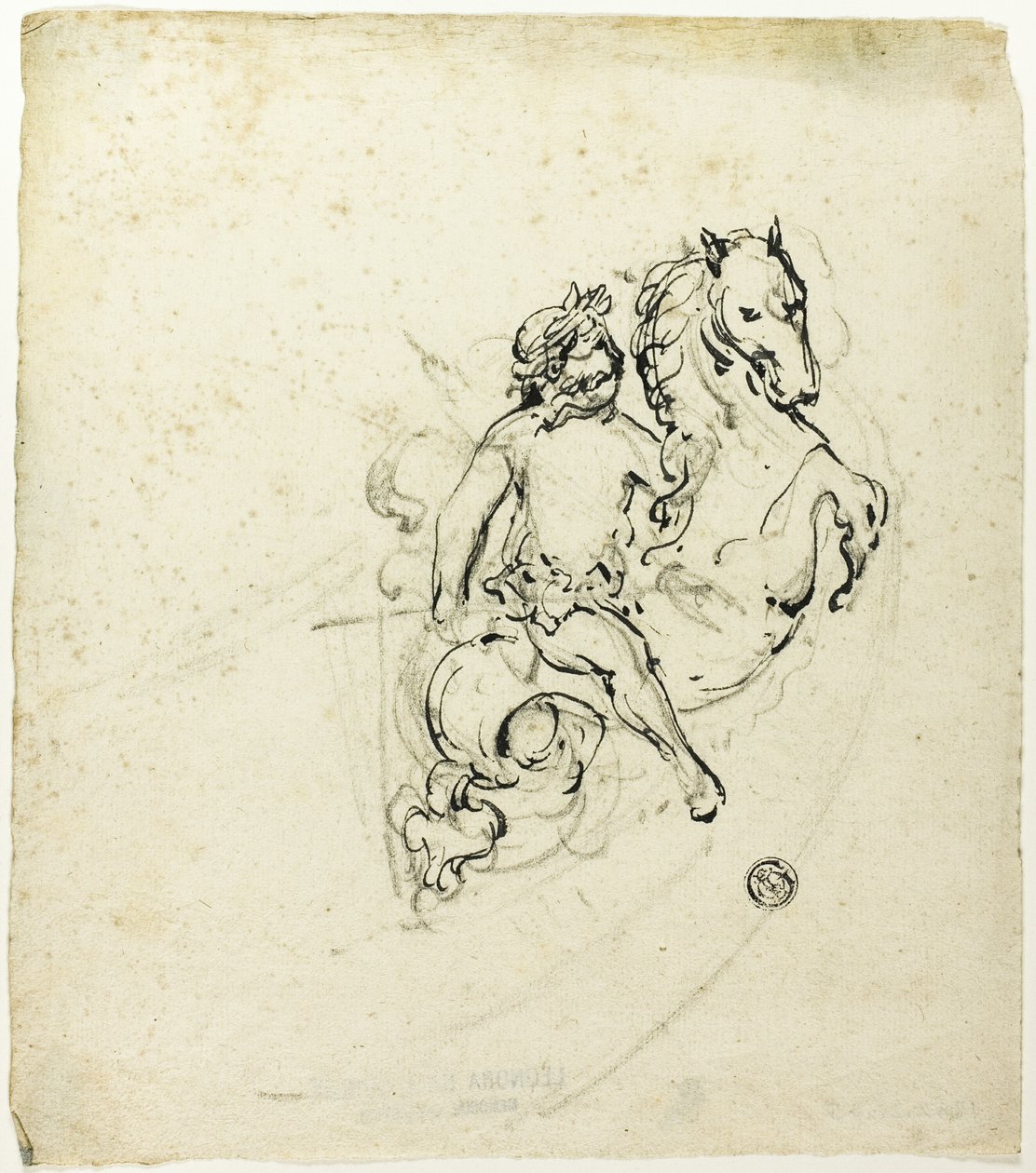 Putto mit Lorbeer gekrönt, auf einem steigenden Pferd von Unknown artist