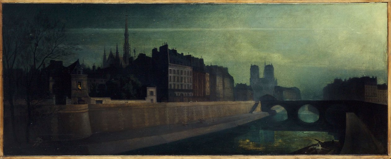 Quai des Orfèvres, Pont Saint-Michel, Notre-Dame, ca. 1860; Nachteffekt, heutiges 1. und 4. Arrondissement, zwischen 1855 und 1865 von Unknown artist