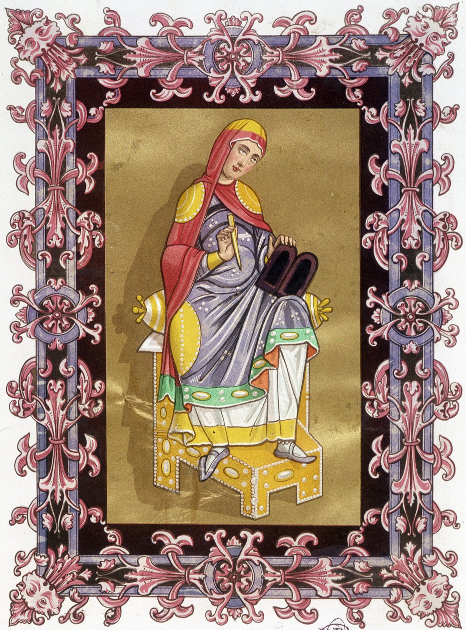 Radegunde (ca. 520 - 587), Königin von Frankreich, Ehefrau von Chlothar I. Chromolithografie des 19. Jahrhunderts nach einer Beleuchtung von Unknown artist