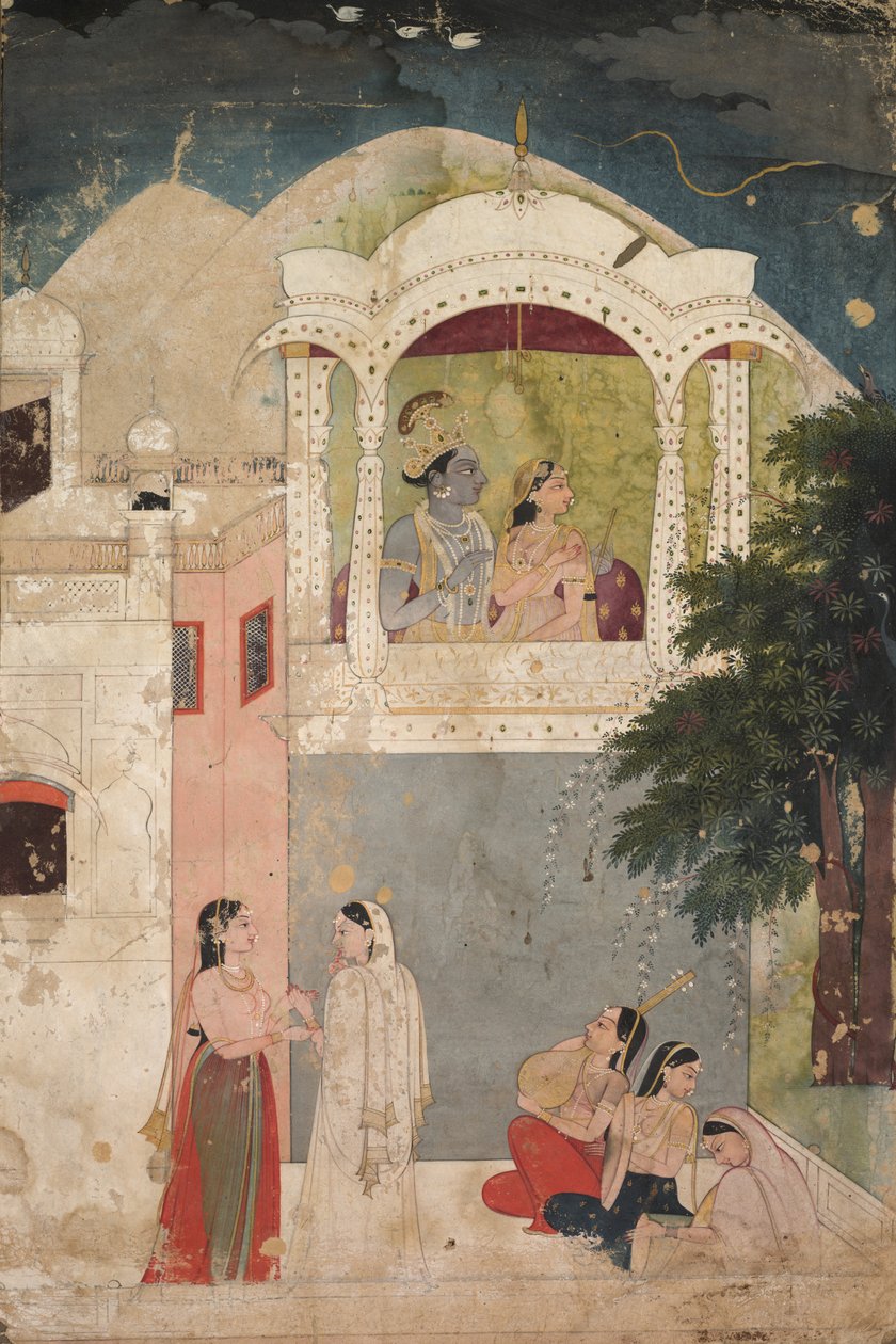 Radha und Krishna auf einem Balkon sitzend von Unknown artist