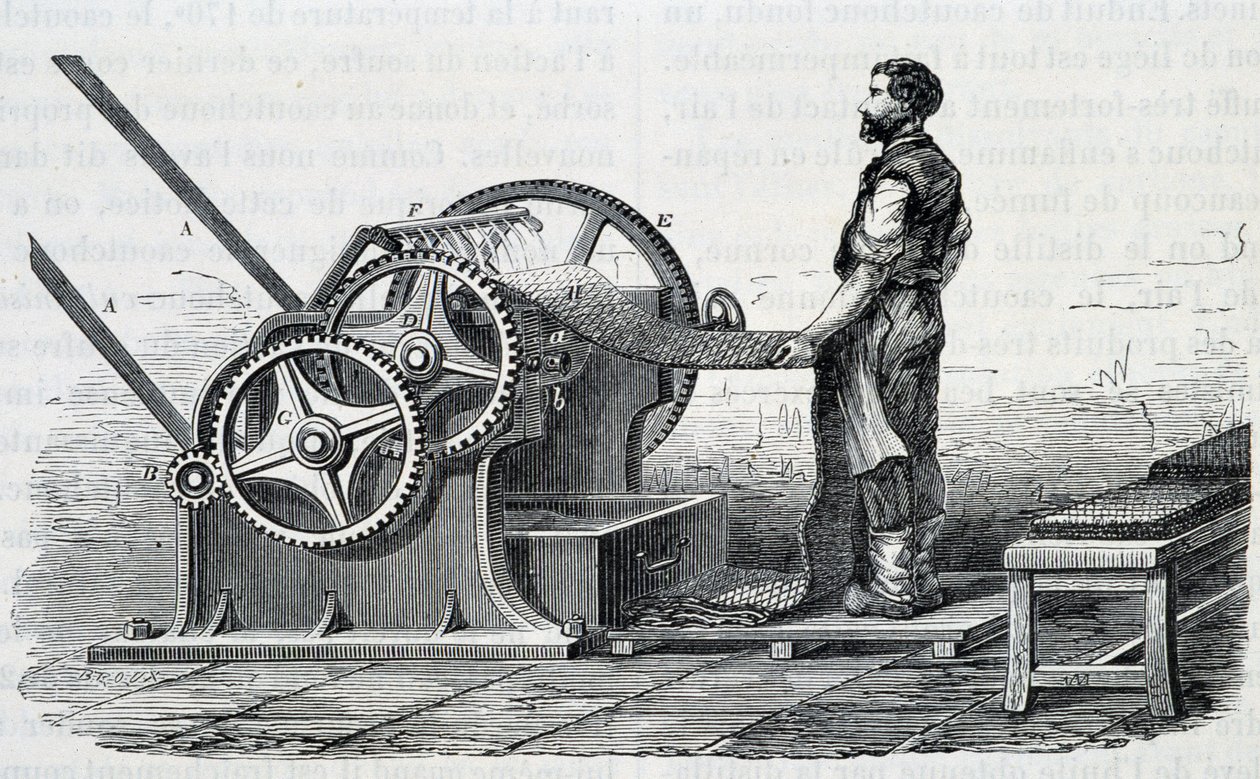 Rohkautschuk-Schredder - in „Die Wunder der Industrie“ von Louis Figuier von Unknown artist