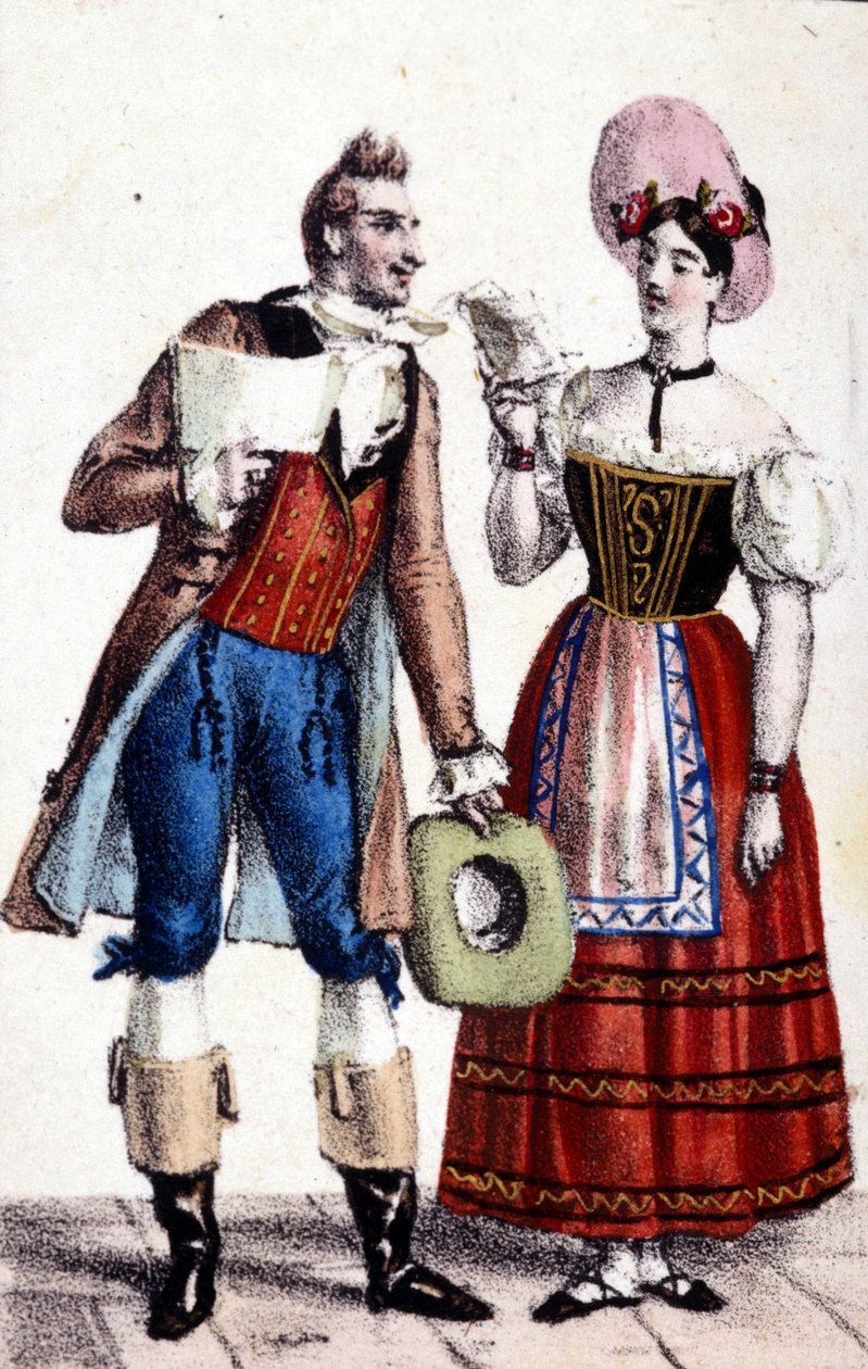 Darstellung von Dulcamare und Alina (gespielt von Frezzolini und Heinefetter) in der Oper „L