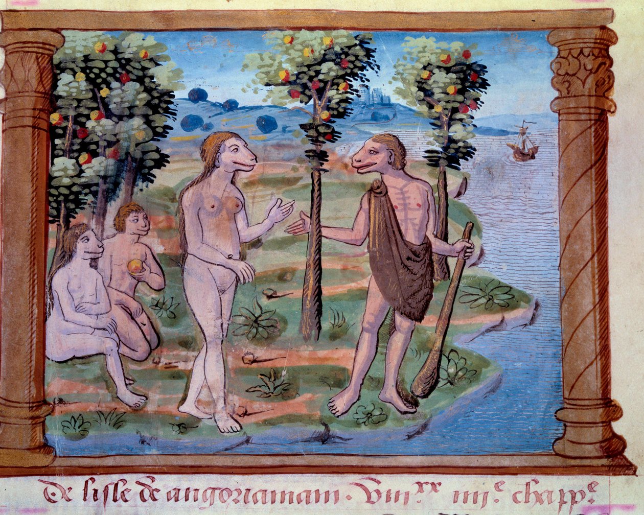 Darstellung von monströsen Kreaturen mit menschlichem Körper und Hundekopf. Miniatur aus „Geschichte der Mongolen, genannt Tartaren“ von Unknown artist