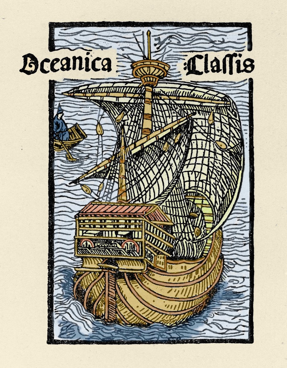 Darstellung der Karavelle Santa Maria von Christoph Kolumbus (1451-1506). Gravur aus „De insulis in mare Indico super inventis“, Basel 1493-1494 (lateinische Übersetzung von Kolumbus