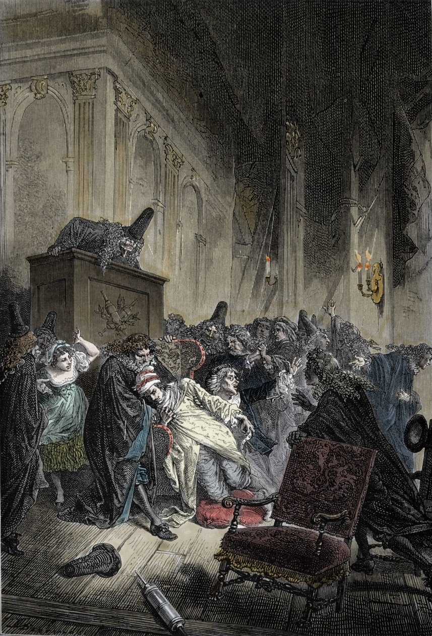 Darstellung des Todes von Jean-Baptiste Poquelin, dit Moliere (1622-1673), Tod durch Lungenstauung während einer Aufführung des "Eingebildeten Kranken" am 17.02.1673 von Unknown artist