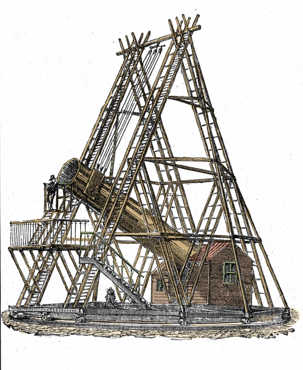 Darstellung des Teleskops des englischen Astronomen William Herschel (1738-1822). Gravur des 19. Jahrhunderts von Unknown artist
