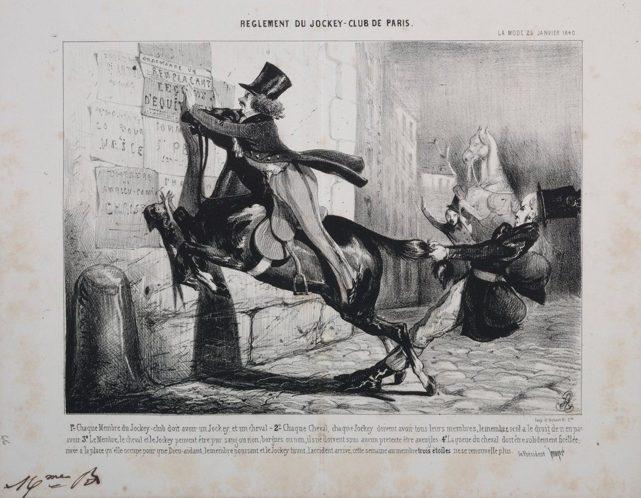 Reglement des Jockey Clubs von Paris: Jedes Mitglied des Jockey Clubs muss einen Jockey und ein Pferd haben... von Unknown artist