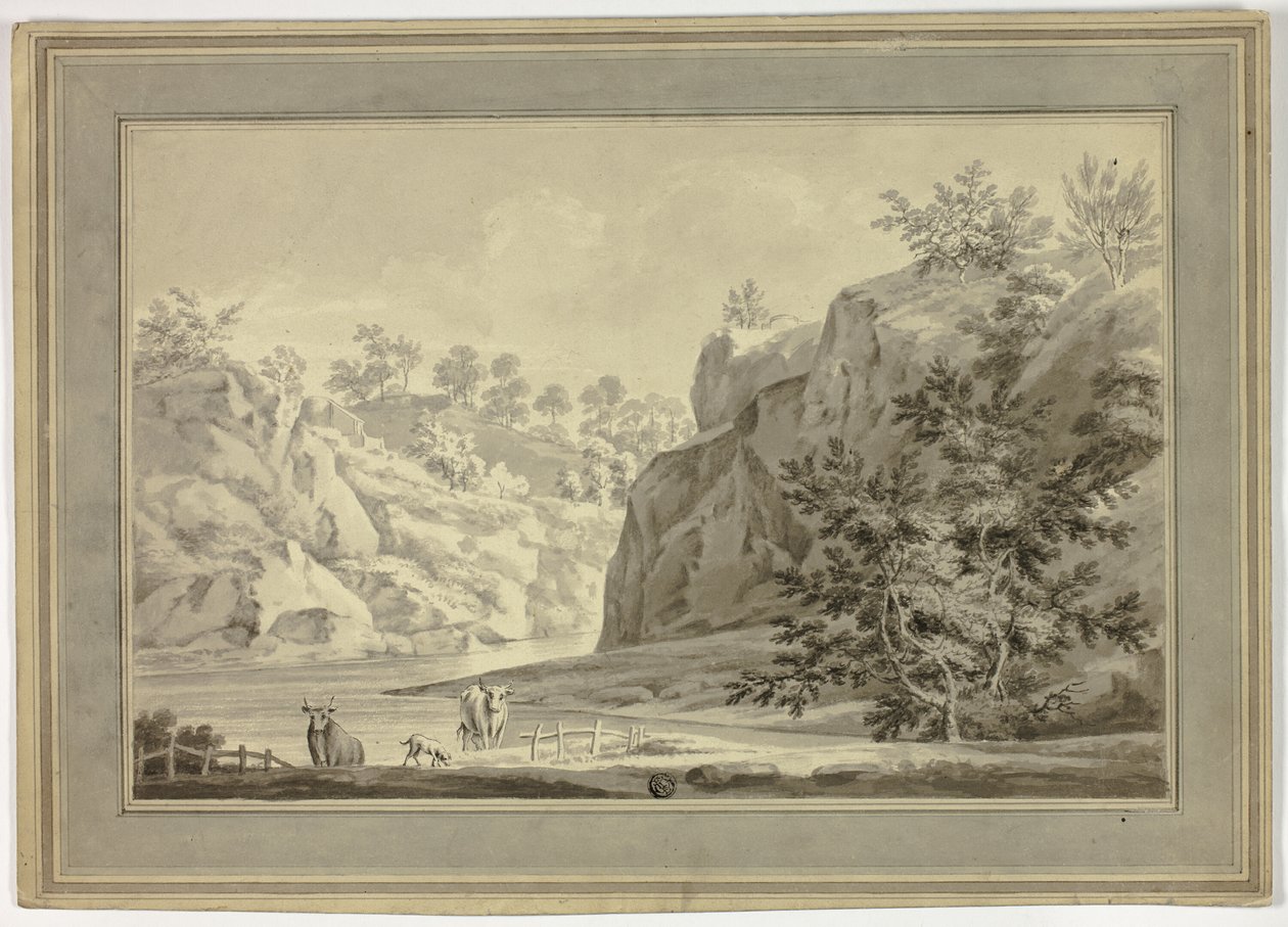 Flusslandschaft mit Kühen und Hund im Vordergrund von Unknown artist