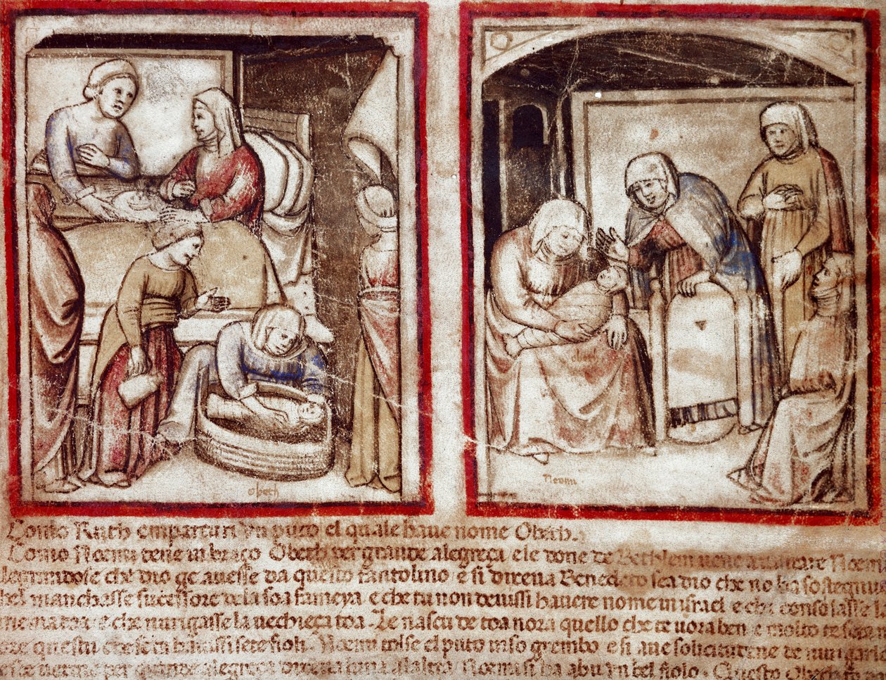 Ruth gebiert Obed, den Sohn von Boaz (Miniatur aus Codex 212) von Unknown artist