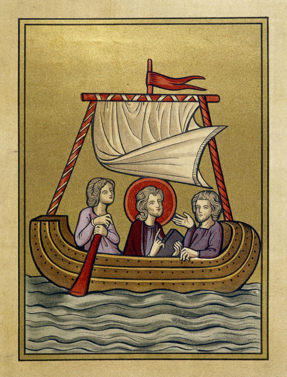 Heiliger Paulus, Heiliger Silvanus (oder Silas) und Heiliger Timotheus auf einem Boot - aus einer Miniatur von Unknown artist