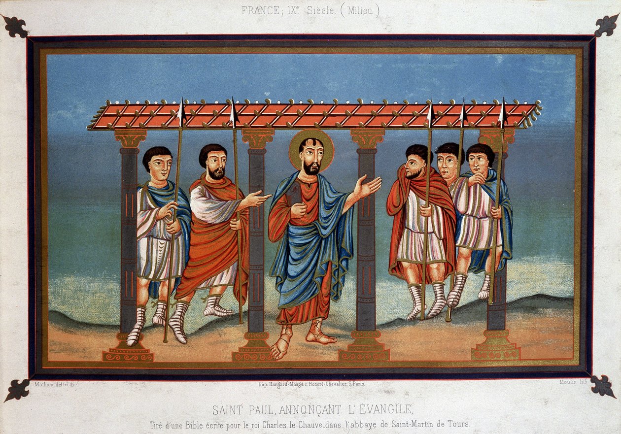 Der heilige Paulus verkündet das Evangelium - aus einer Bibel für König Karl den Kahlen in der Abtei Saint Martin von Tours, 9. Jahrhundert von Unknown artist