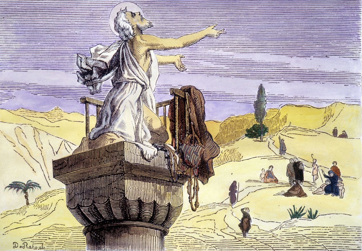 Heiliger Simeon der Stylit predigt auf einer Säule von Unknown artist