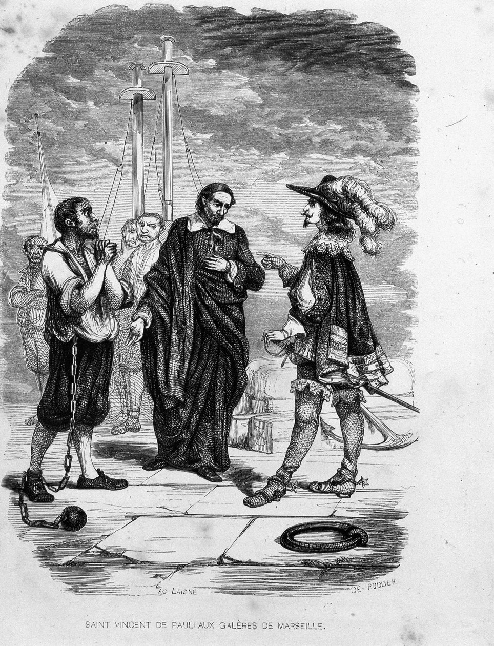 Der heilige Vinzenz von Paul bittet für einen Sträfling bei einem Offizier der Galeeren von Marseille - in „Les Bagnes: histoire, types, mores, mystère“ von Maurice Alhoy, Hrsg. Gustave Havard von Unknown artist