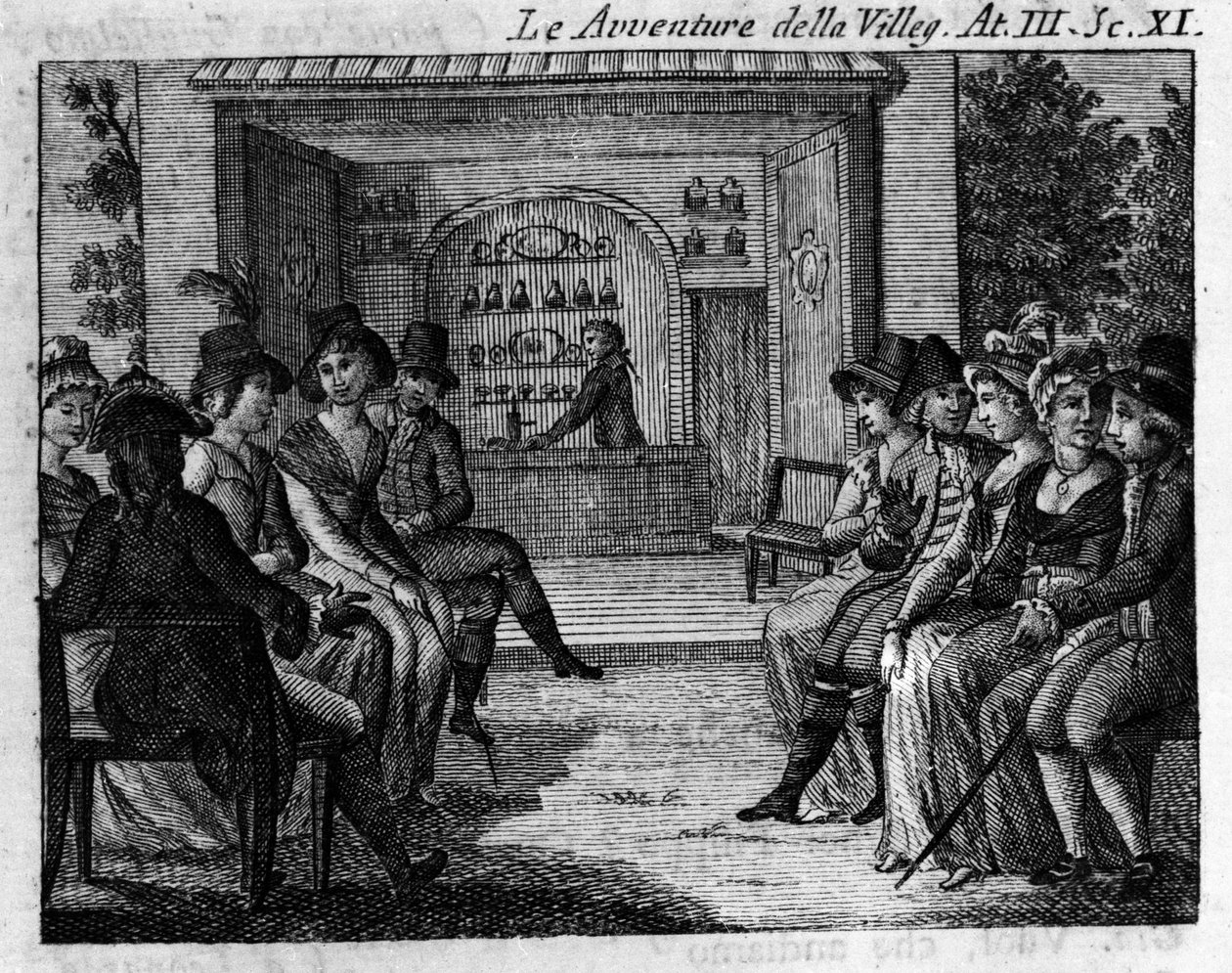 Szene 11 des dritten Aktes des Lustspiels „Die Abenteuer der Stadt“ von Unknown artist