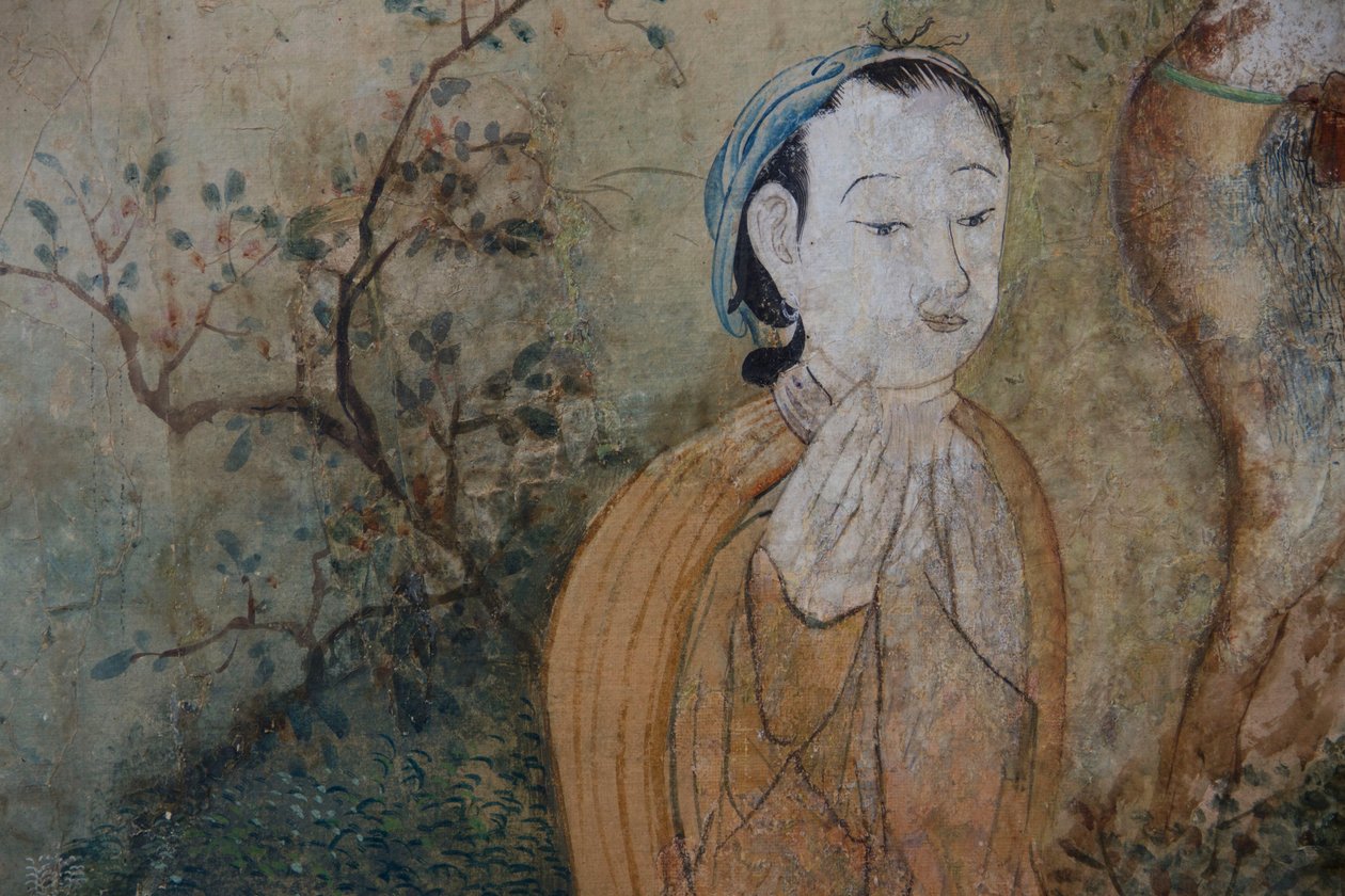 Szenen des Alltagslebens in China, Detail der chinesischen Tapete, chinesisches Kabinett, Jagdresidenz, von Filippo Juvarra (1678-1736), Stupinigi, Piemont, Italien von Unknown artist