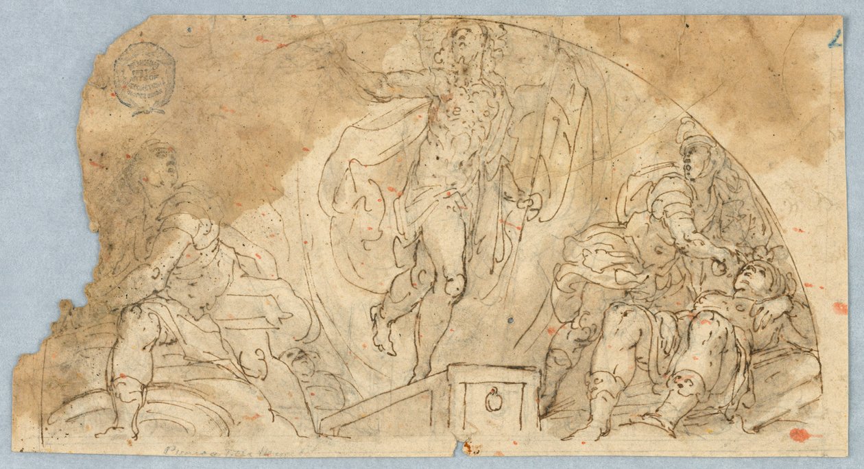 Halbkreisförmige Figurenszene mit möglicherweise aufsteigender Zentralfigur von Unknown artist