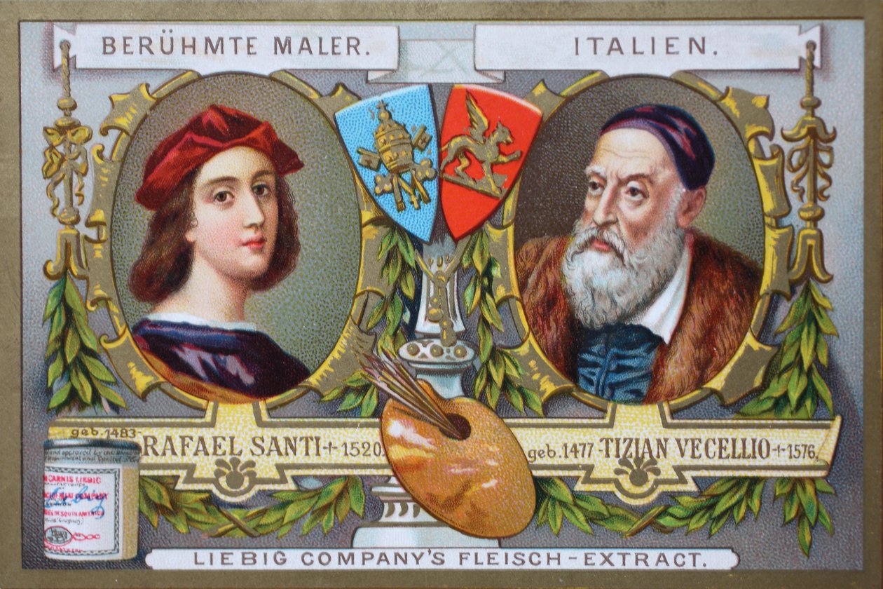 Serie von Gemälden berühmter Maler, Rafael Santi und Tiziano Vecellio, Italien von Unknown artist