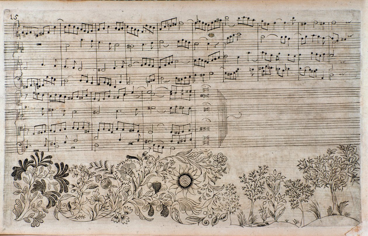 Notenblatt von Die Kunst der Fuge, Ende von Kontrapunkt 5, von Johann Sebastian Bach von Unknown artist