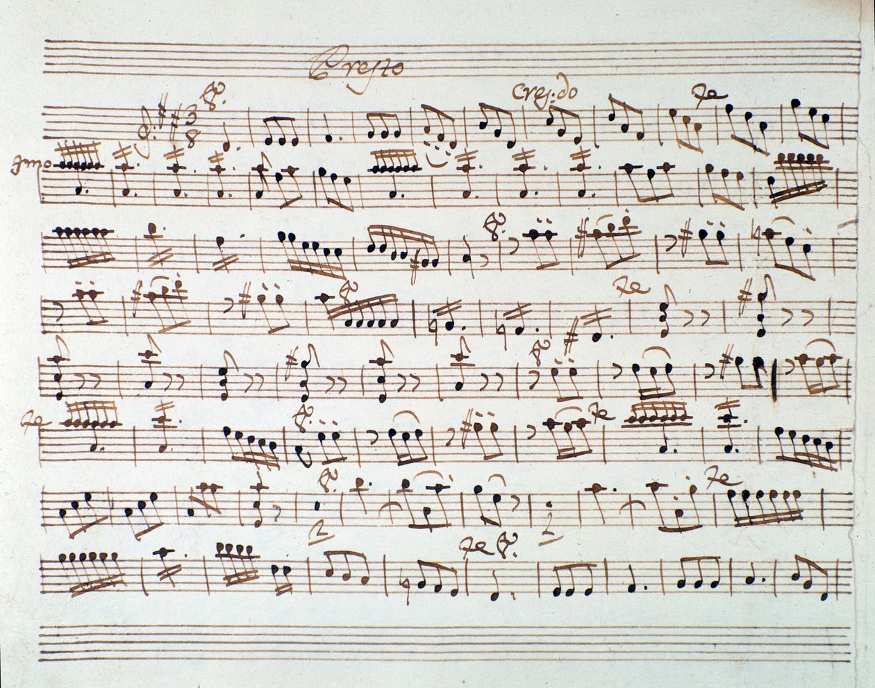 Notenseite für die erste Geige in der Ouvertüre von Mithridate, König von Pontus, Oper von Mozart (1770) von Unknown artist