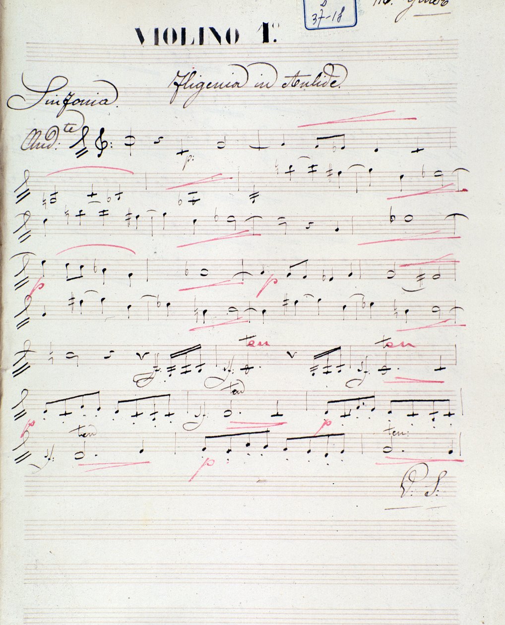 Notenseite für die erste Violine von Iphigenie en Aulide, Oper von C. W. Gluck, ca. 1774 von Unknown artist