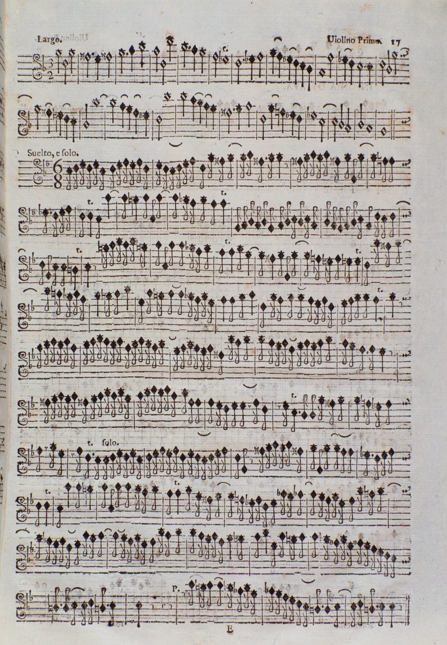 Notenseite für die Violine in Sinfonia da chiesa e due violini von Francesco Manfredini von Unknown artist