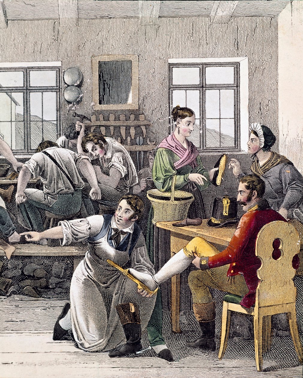 Schuhmacherwerkstatt (Ein Mann misst seinen Fuß) von Unknown artist