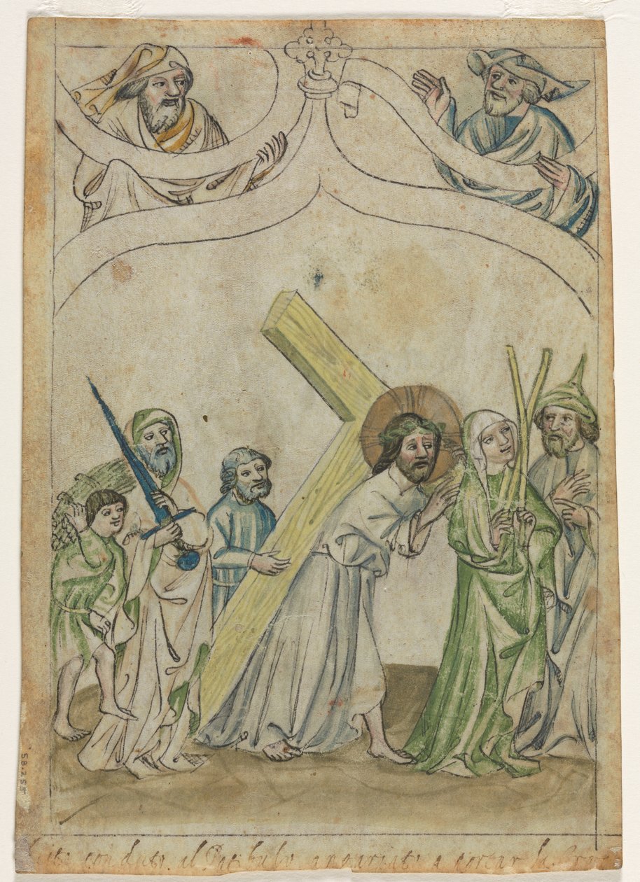Einzelblatt aus einer "Biblia Pauperum": Christus trägt das Kreuz (verso) von Unknown artist