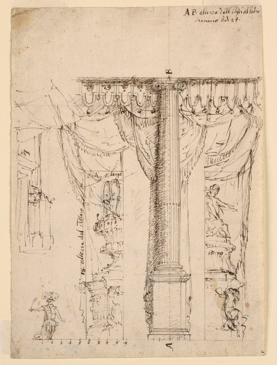 Skizze für drei Seitenflügel mit Teil des Proszeniumsrahmens von Unknown artist