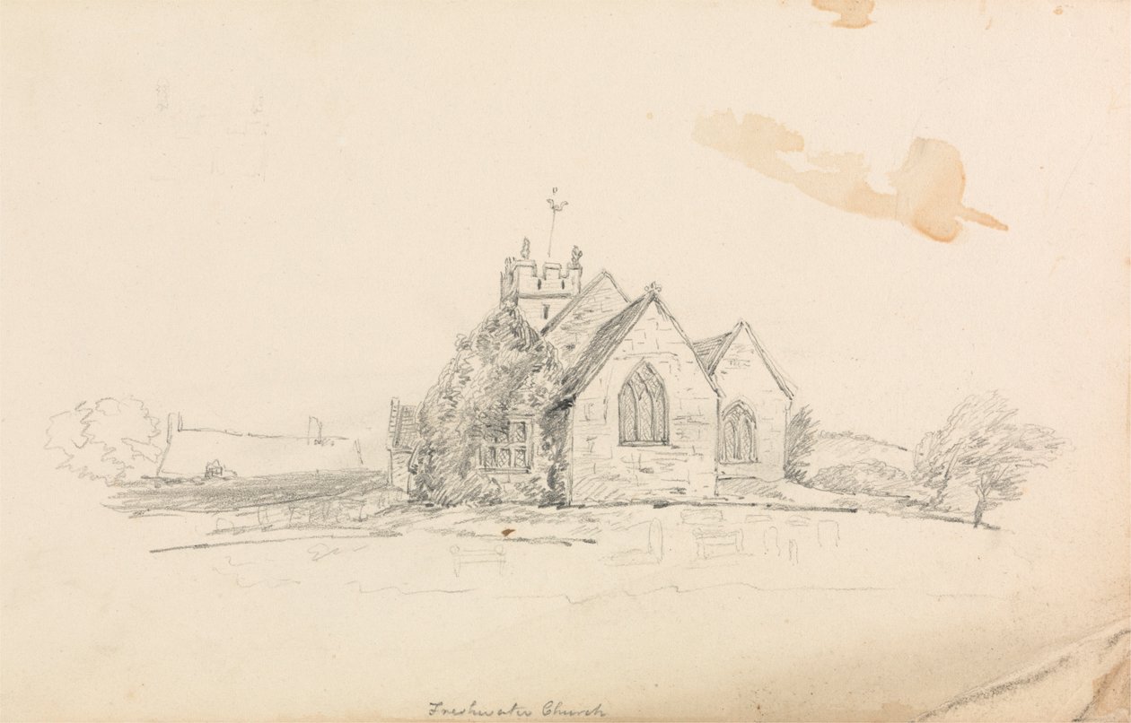Skizze einer kleinen ländlichen Kirche; Skizze eines Schiffes von Unknown artist