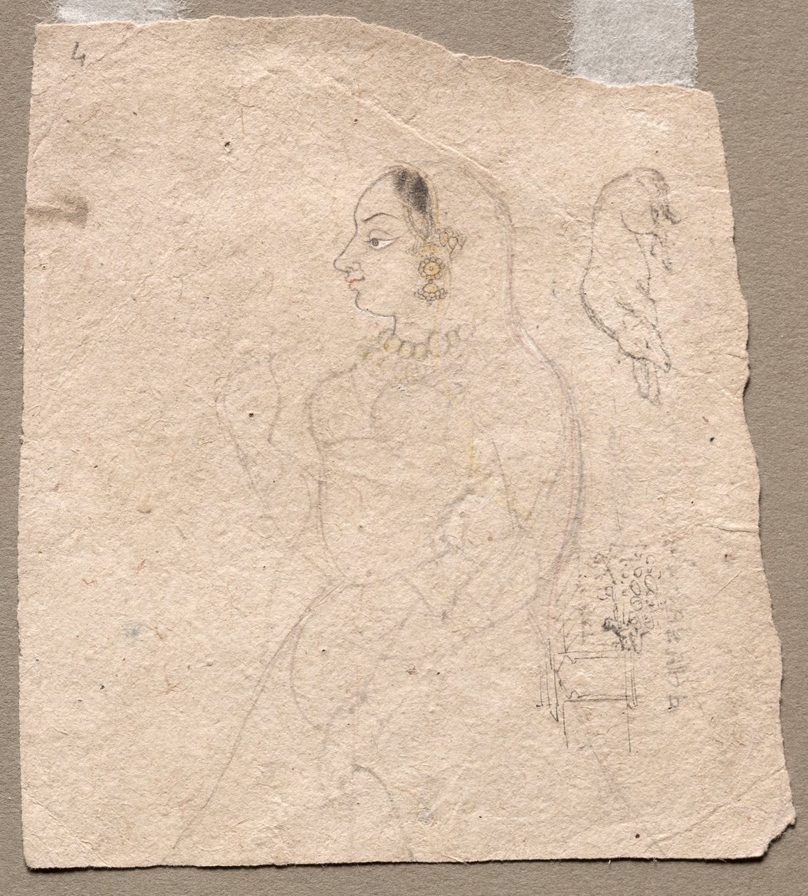 Skizze einer Frau mit einem Elefanten und anderen Tieren auf der Rückseite von Unknown artist