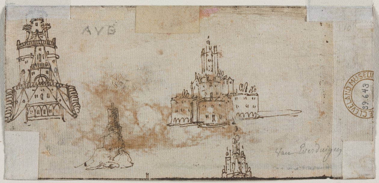 Skizzen von Burgen (verso) von Unknown artist