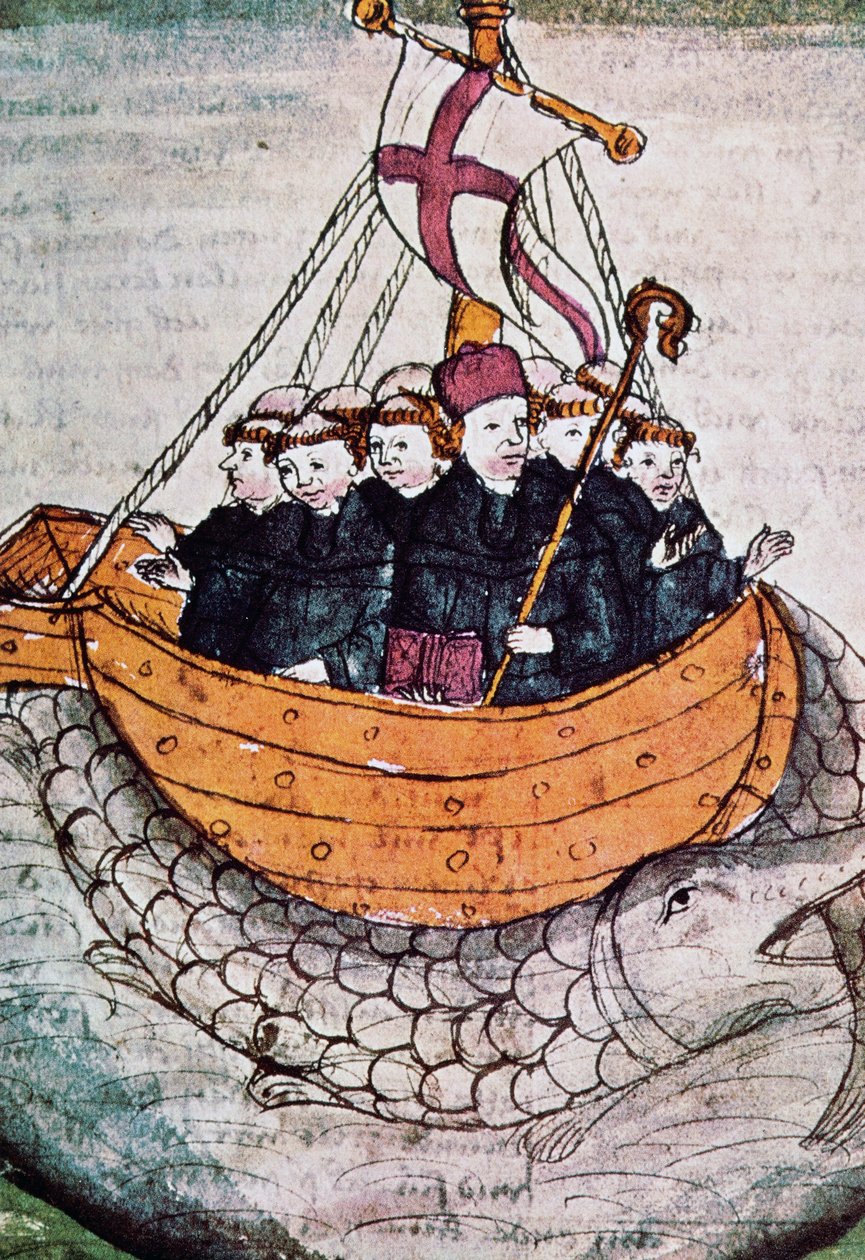 St. Brendan auf einem Wal, Miniatur aus Manuscriptum translationis Germanicae von Unknown artist