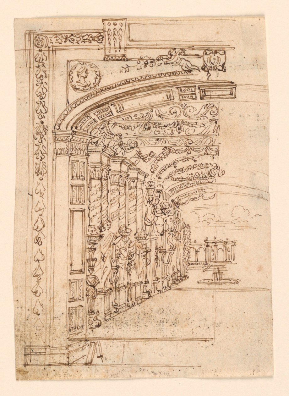 Bühnenbild: Arkade, die zu einem Garten führt von Unknown artist