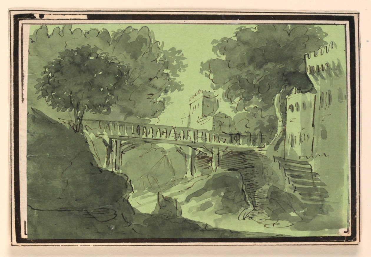 Bühnenbild, Brücke über Wasser von Unknown artist