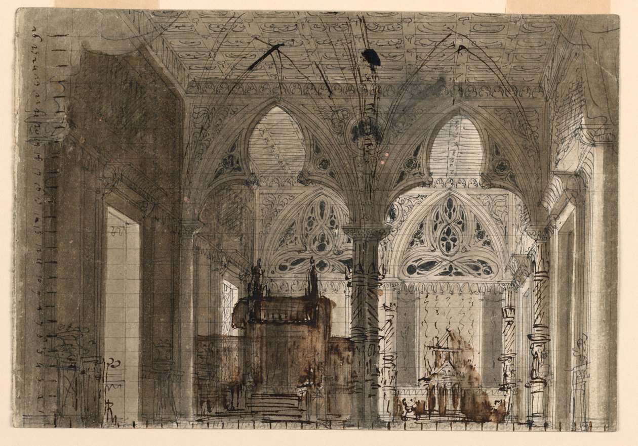 Bühnenbild, Inneres einer gotischen Kirche von Unknown artist