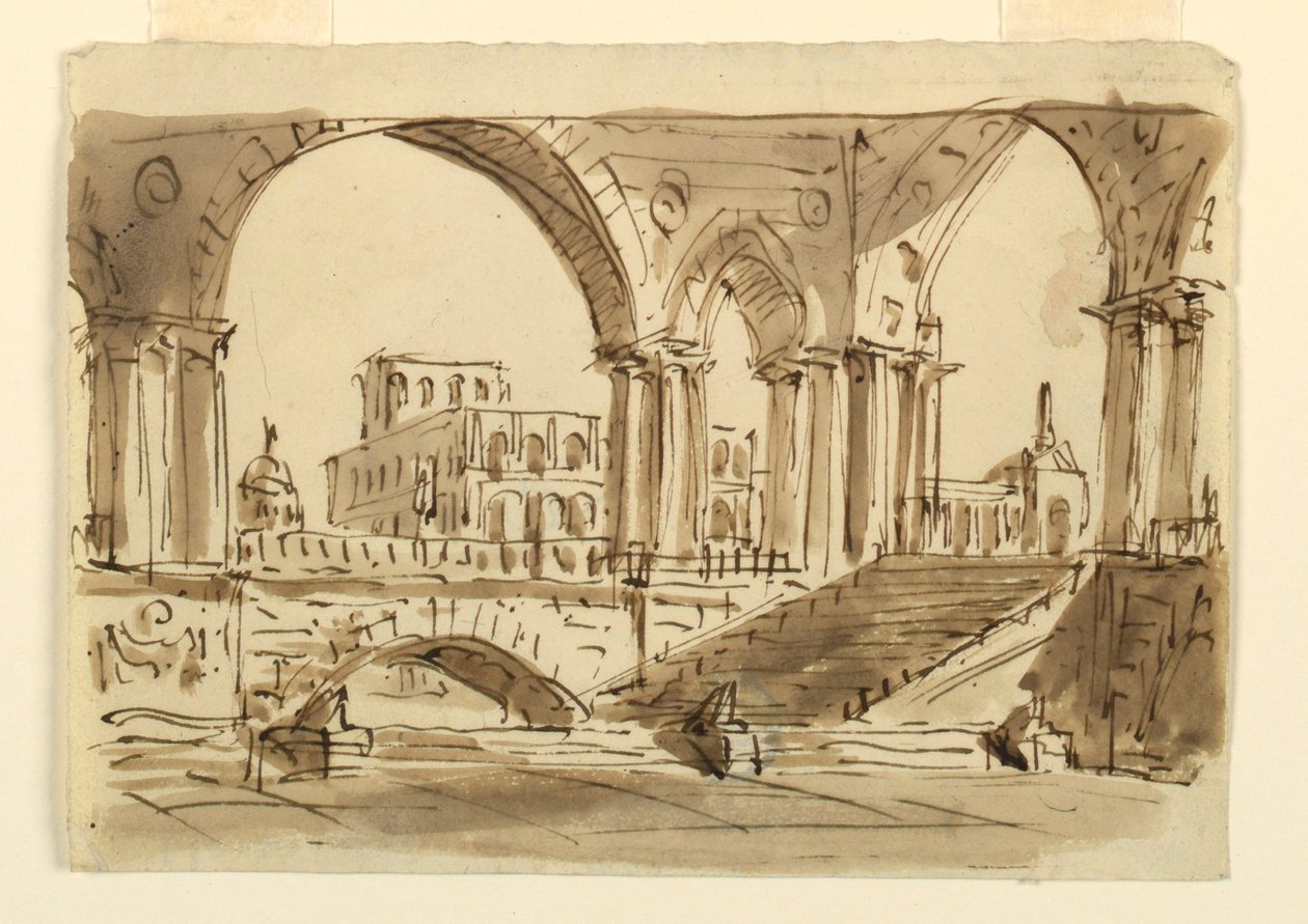 Bühnenbild, Portikus und Treppen von Unknown artist