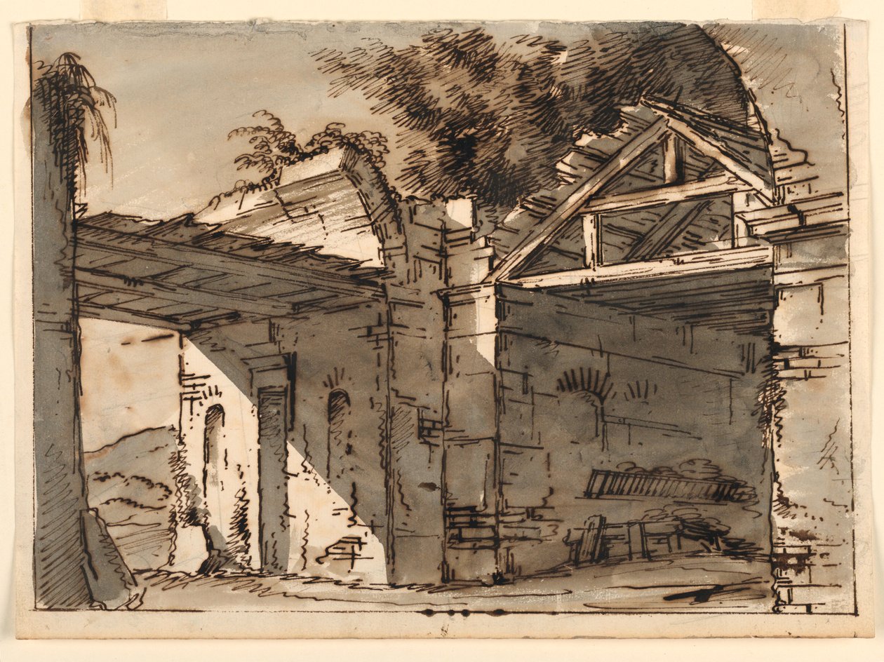 Bühnenbild, Ruinen in der Landschaft von Unknown artist