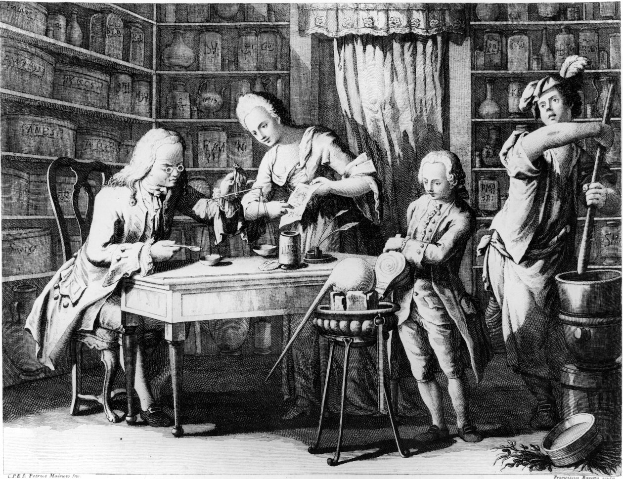 Der Apotheker. Gravur aus dem 19. Jahrhundert von Unknown artist