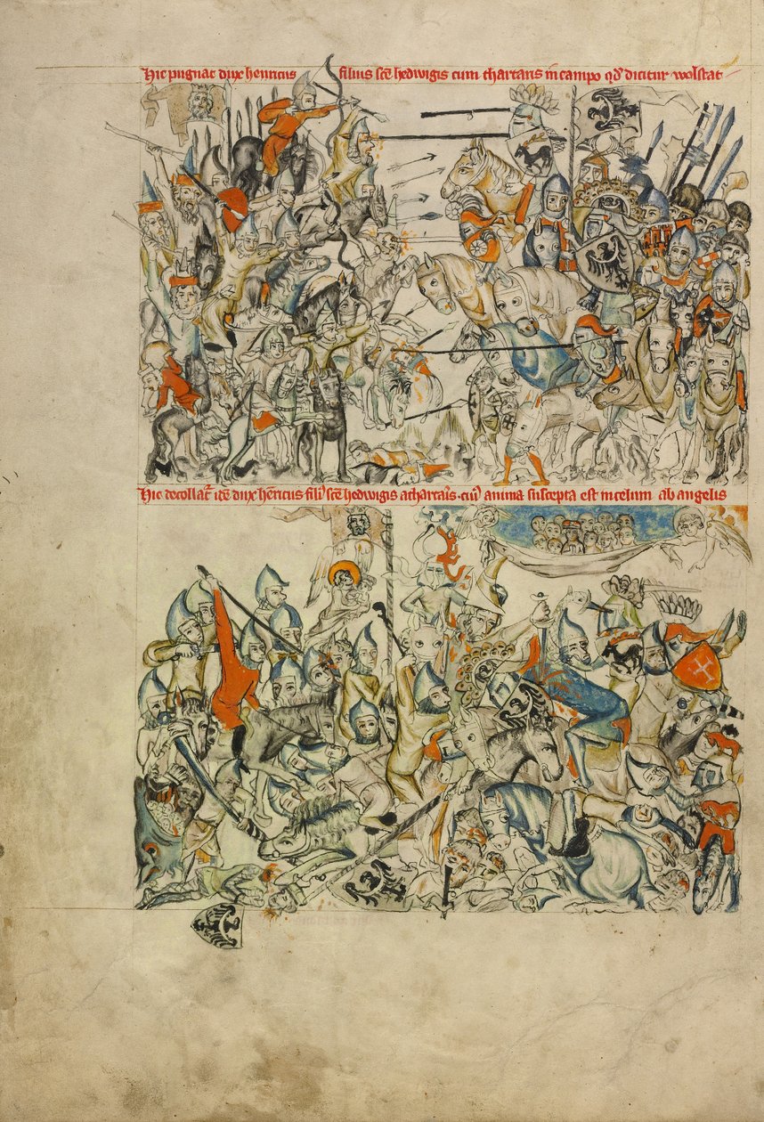 Die Schlacht von Liegnitz; Die Enthauptung von Heinrich und seine Seele von Engeln in den Himmel getragen von Unknown artist