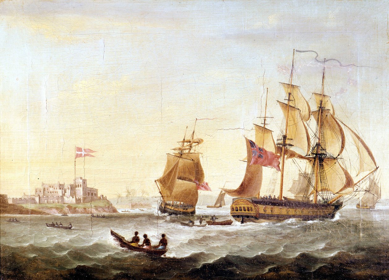 Die dänische Basis von Christiansborg, gebaut 1659 entlang der Küste von Guinea, das Zentrum des Sklavenhandels von Unknown artist
