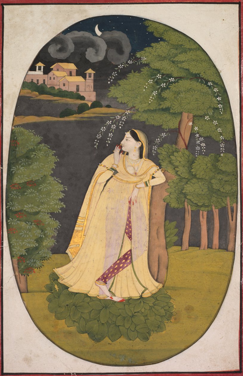 Die Heldin, die sehnsüchtig auf ihren abwesenden Liebhaber wartet (Utka Nayika) von Unknown artist