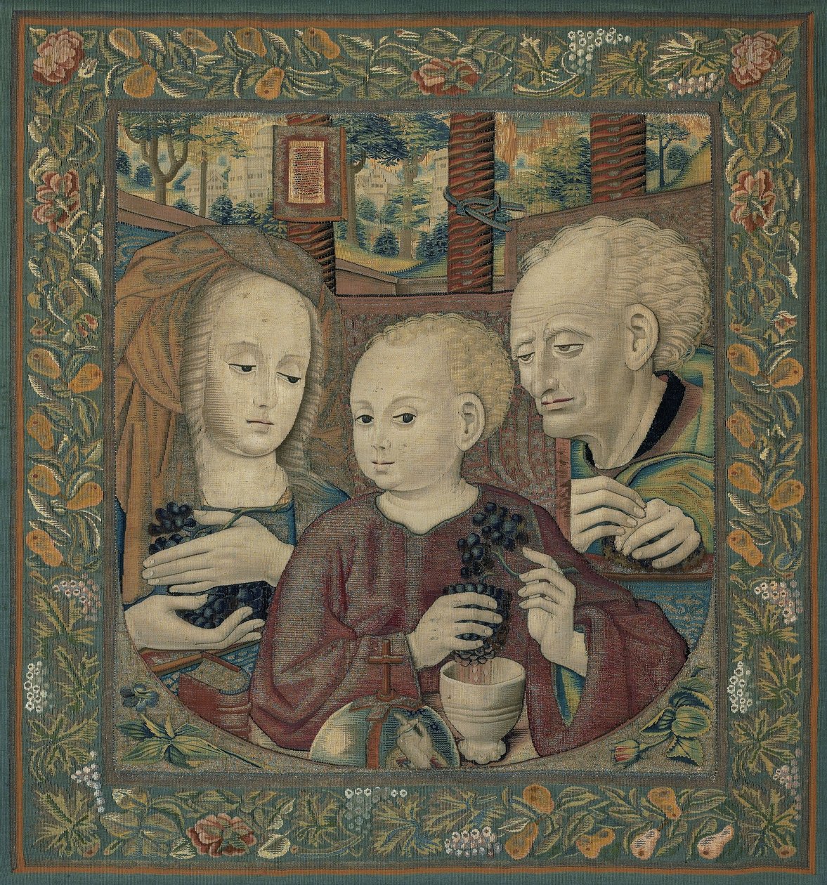Die Heilige Familie mit dem Jesuskind, das den Wein der Eucharistie presst von Unknown artist