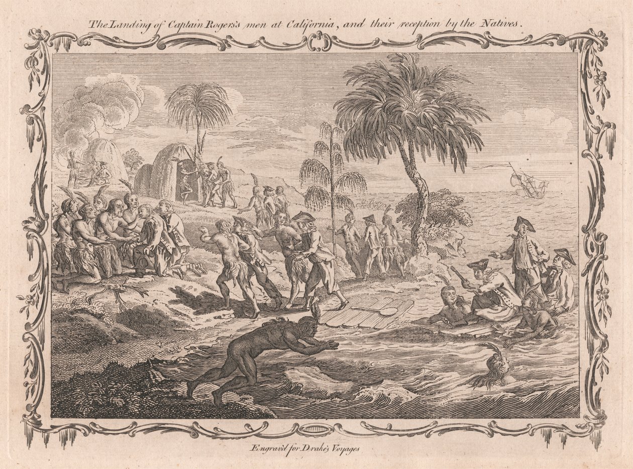 Die Landung von Captain Rogers Männern in Kalifornien und ihre Begrüßung durch die Einheimischen von Unknown artist