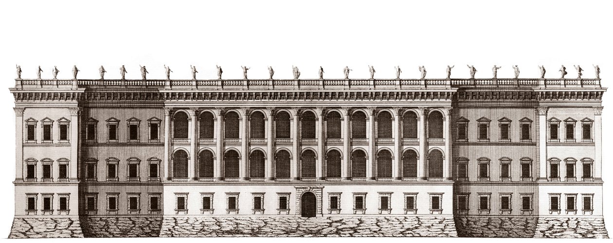 Der Louvre in Paris, Projekt von Gian Lorenzo Bernini: Erhebung der Hauptfassade zu den Tuilerien - Aus „Architecture françoise“ von Jacques-François Blondel - Gravur von Jean Marot von Unknown artist