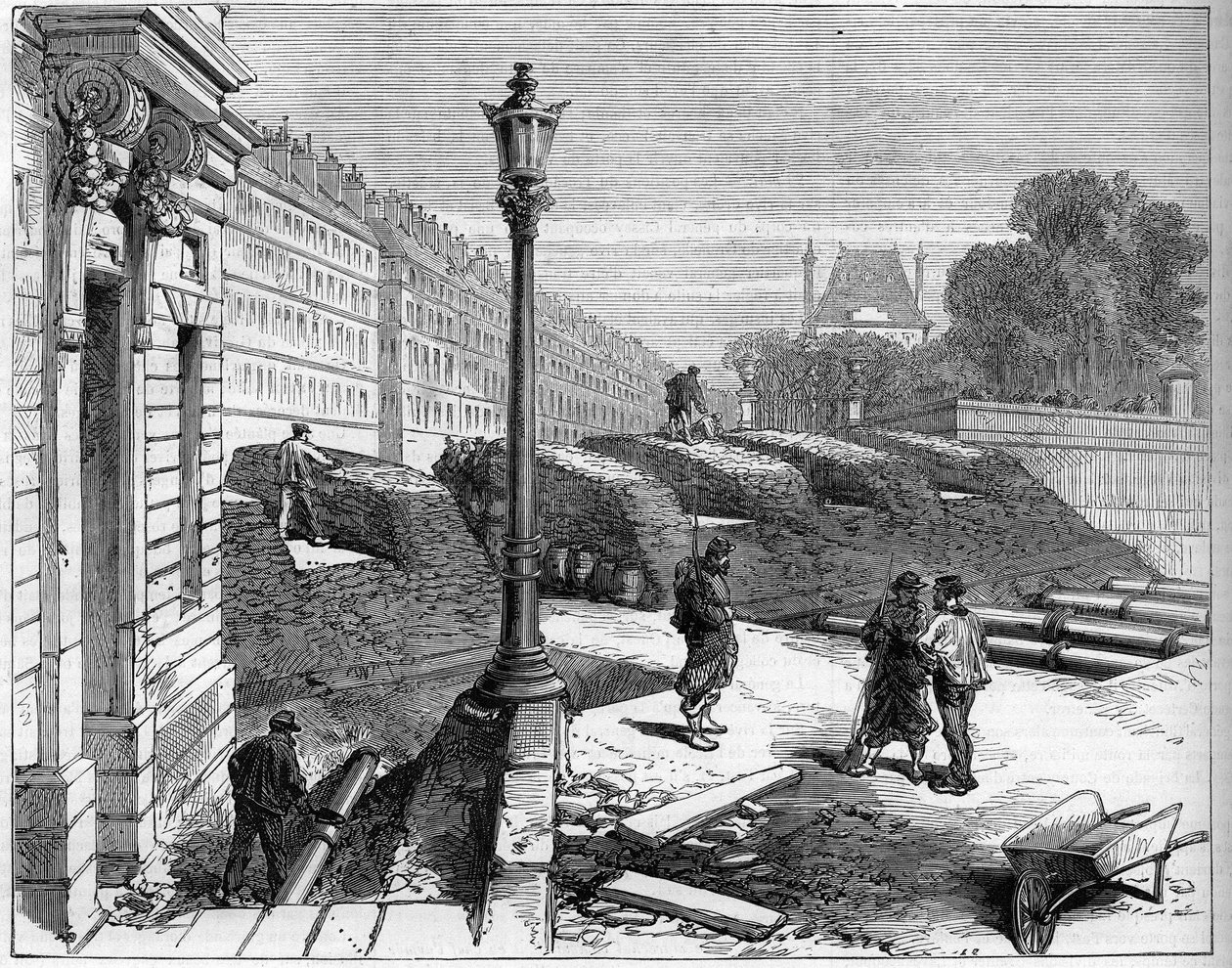 Die Pariser Kommune 1871. Barrikade der Föderierten (Kommunarden) an der Ecke Rue de Rivoli und Place de la Concorde. von Unknown artist
