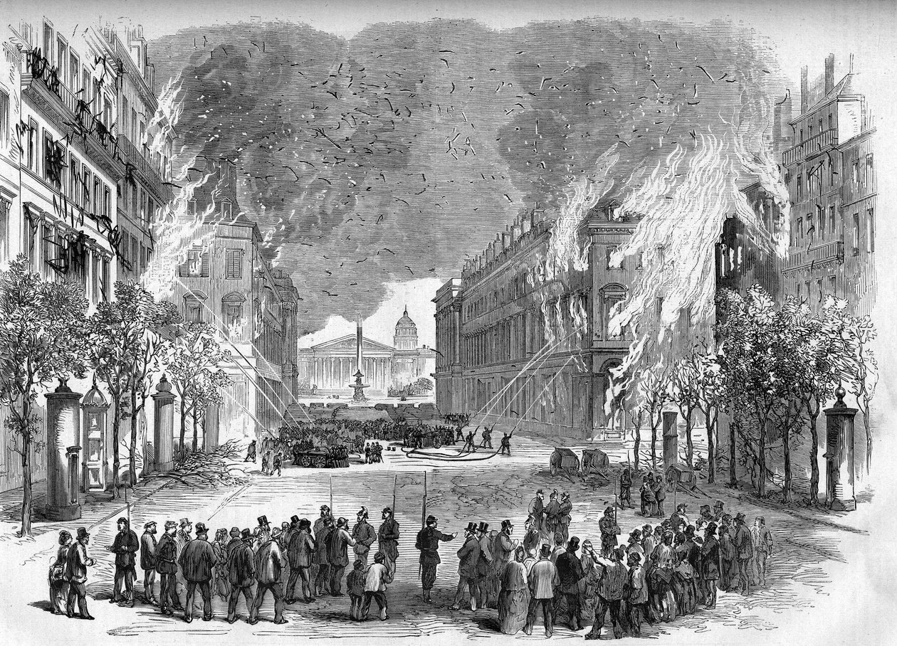Die Pariser Kommune 1871. Feuer entzündet von den Föderierten (Kommunarden) in der Rue Royale während der blutigen Woche (22. bis 28. Mai) von Unknown artist