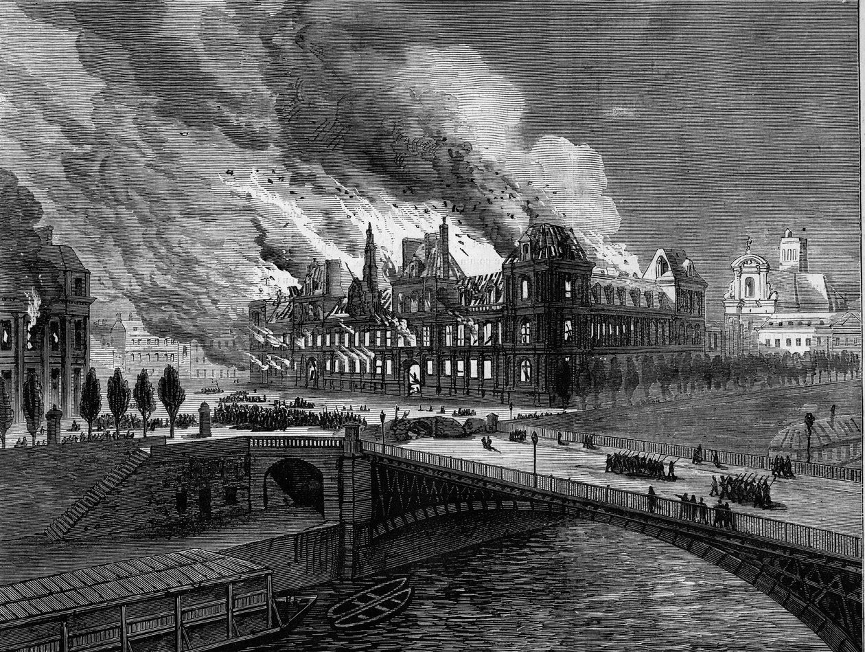 Die Pariser Kommune 1871. Brand des Rathauses am 24. Mai von Unknown artist