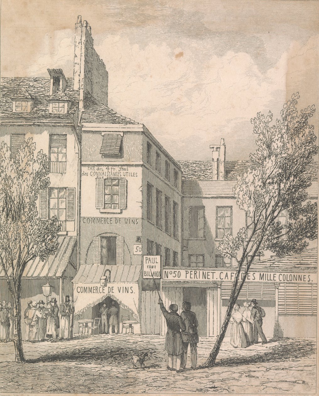 Die Residenz von Jeschi im Boulevard du Temple, nach einer vor Ort gemachten Zeichnung. Das Fenster mit einem Vorhang bedeckt ist dasjenige, aus dem die tödliche Maschine [Dissil?]; Seite 2 (Band Zwei) von Unknown artist