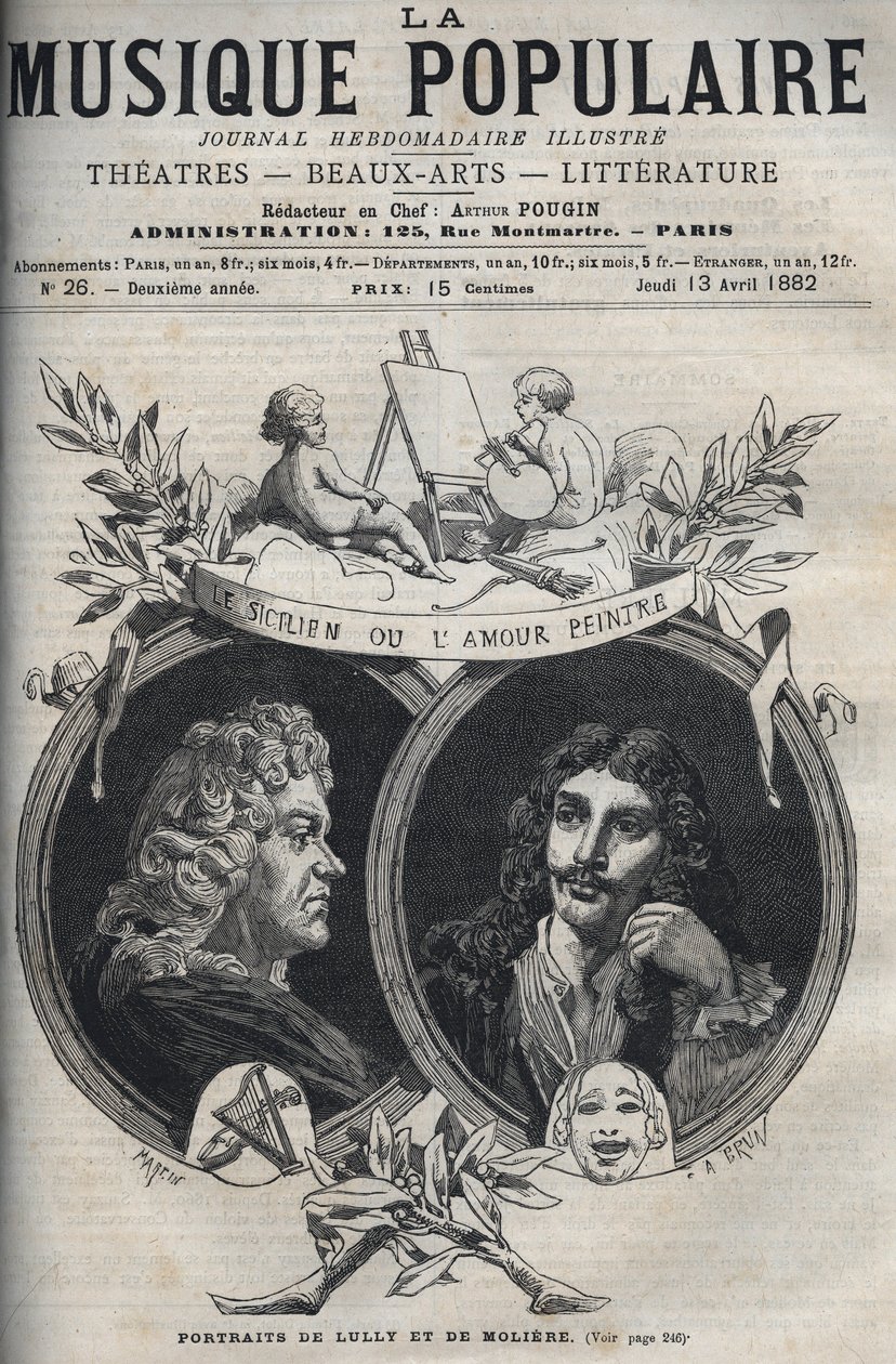 Der Sizilianer oder der Liebesmaler - Porträt von Jean Baptiste Lully (Giovanni Battista Lulli) (1632-1687) und Molière - Gravur in „Popular Music“ illustriertes Wochenblatt - 1882 von Unknown artist